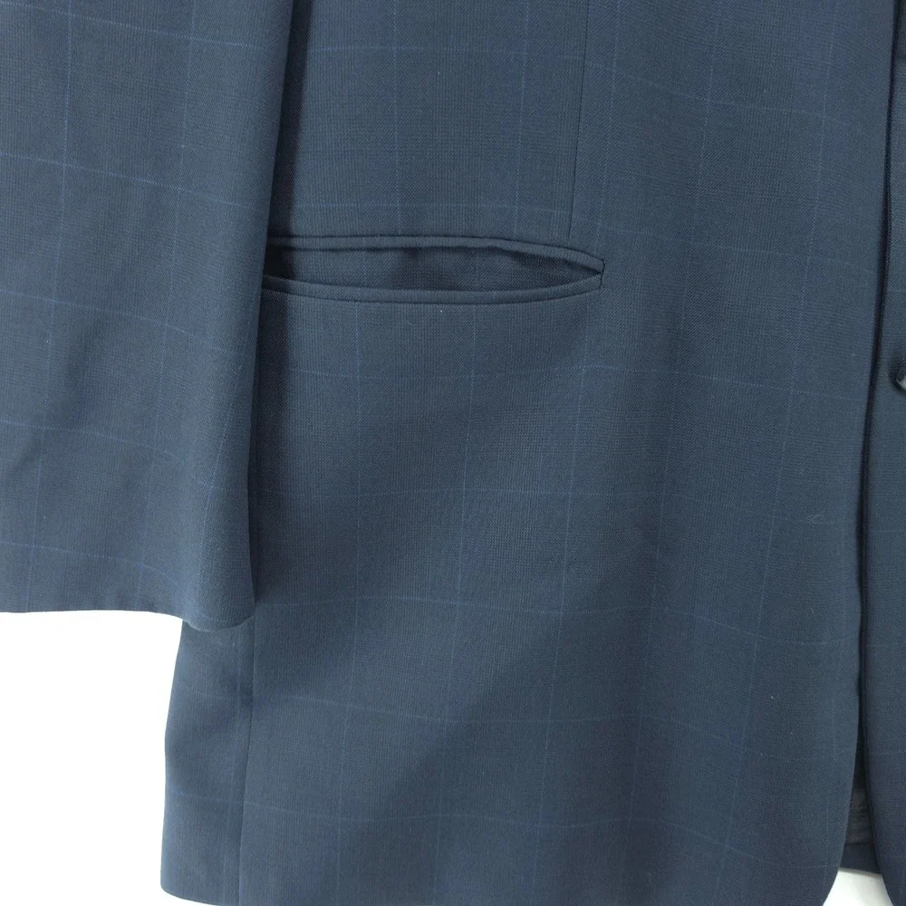 Burberry Mens Kensington Blazer 100% Wool Navy Windowpane 48L Union Made USA